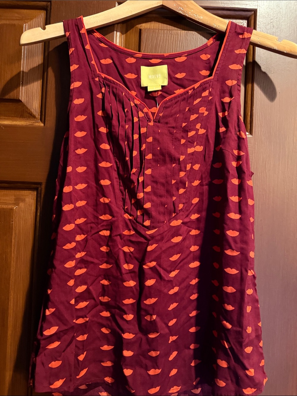 Maeve Burgundy Tank with Orange Lip Print